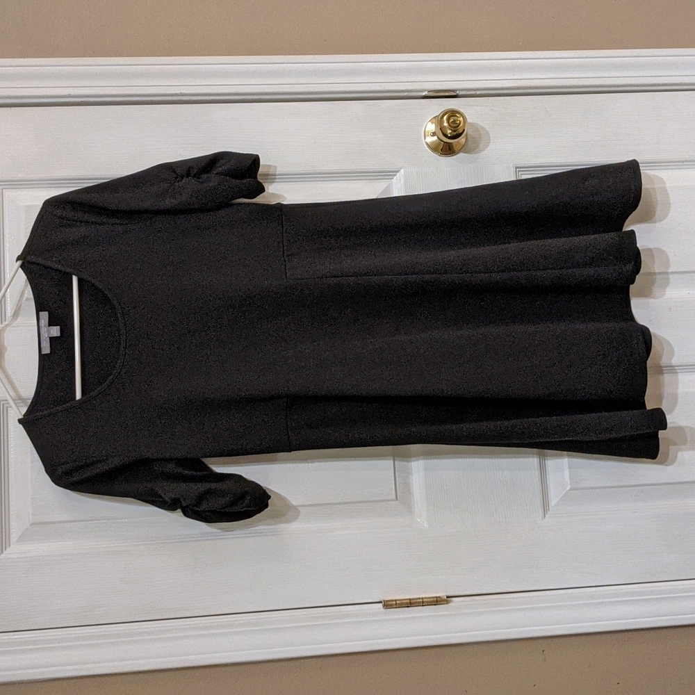 Black NY Collection Petite Medium Fit and Flare Dress Ruched 3/4 Sleeves LBD
